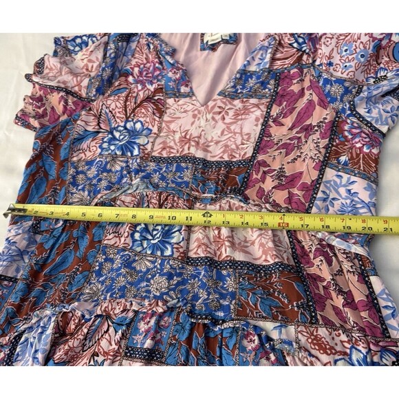 ANTHROPOLOGIE Robin Mini Dress Women XL Blue Pink Florals Tiered SS Boho Chic - Picture 11 of 12